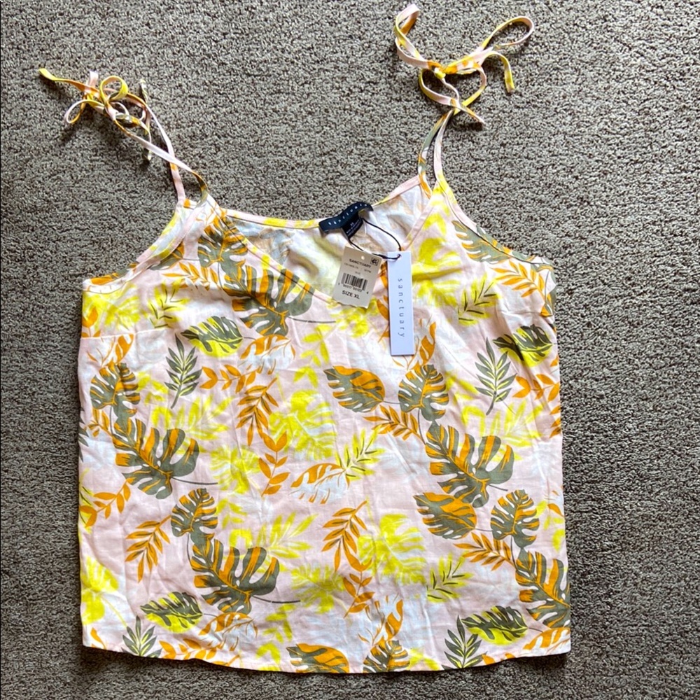 New NWT Sanctuary palm tree print linen Camisole top Sz XL
